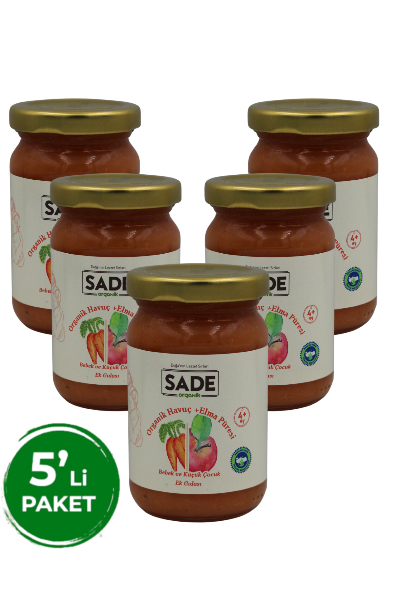 Organik Havuç-Elma Püresi 100gr +4 Ay ( 5'li Paket )