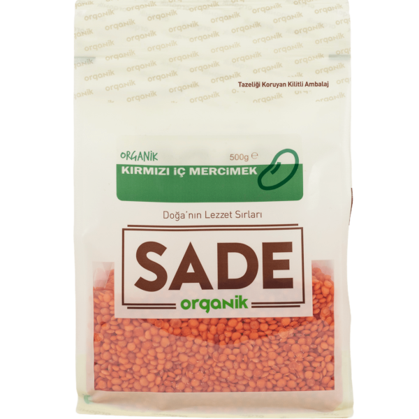 Sade Organik Kırmızı Mercimek 500 gr görseli.