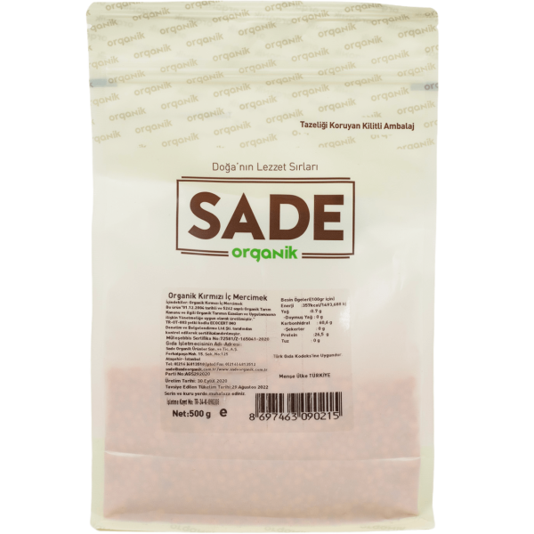 Sade Organik Kırmızı Mercimek 500 gr