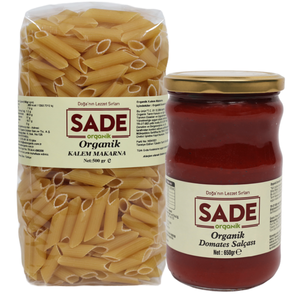 Sade Organik Kalem Makarna Sade Organik Domates Salçası 650gr. görseli.