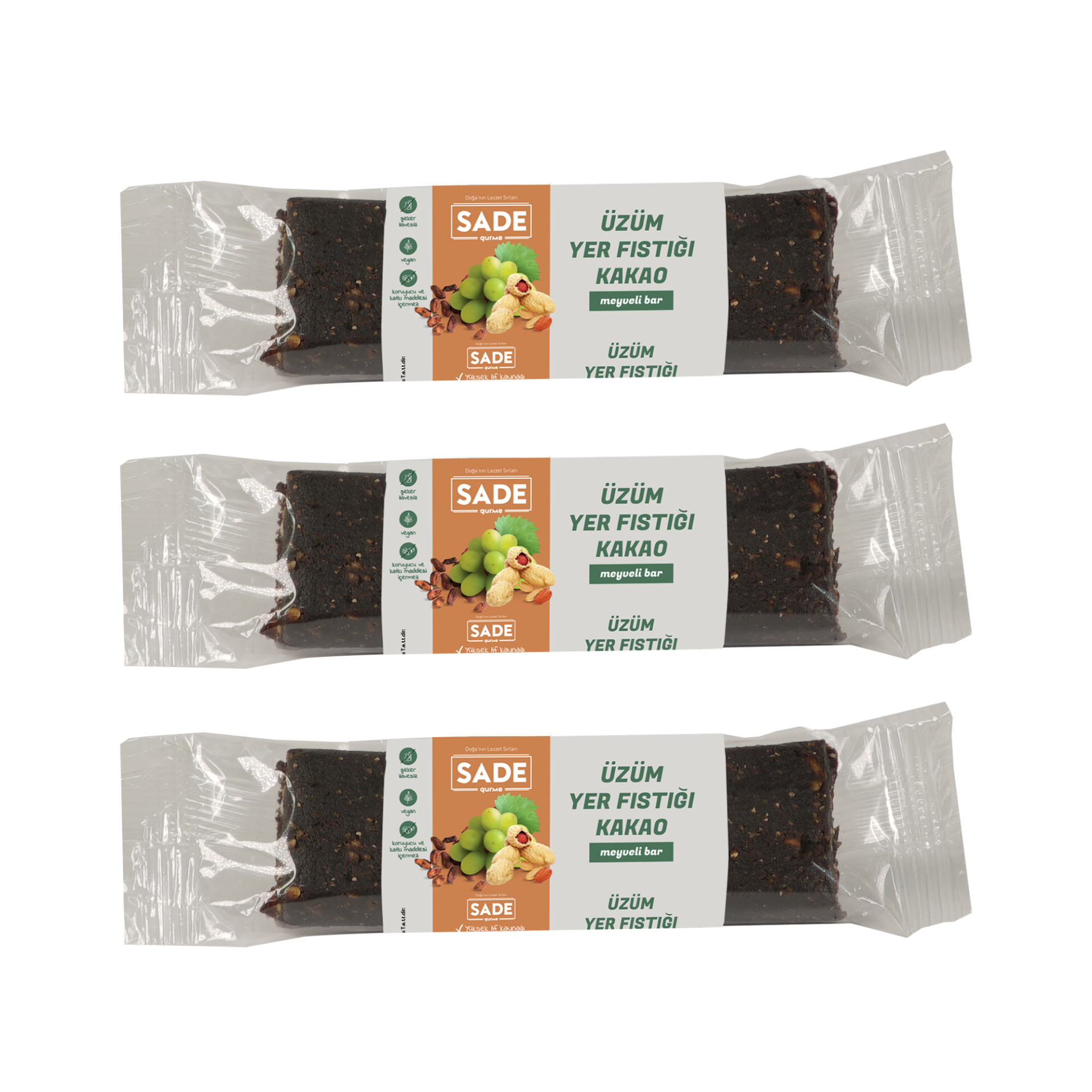 Sade Gurme 3x  Üzüm Yer Fıstığı Kakolu Bar