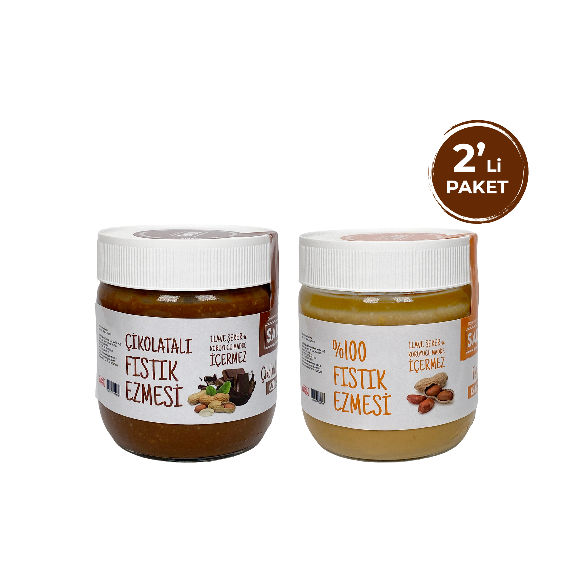 %100 Yer Fıstığı Ezmesi 360gr ve Çikolatalı Fıstık Ezmesi 360gr