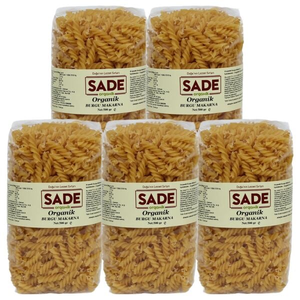 Sade Organik Burgu Makarna 500 gr 5'li Paket