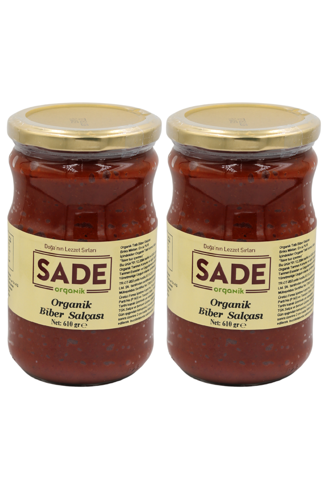 Sade Organik Biber Salçası 610 Gr 2 ' li Paket
