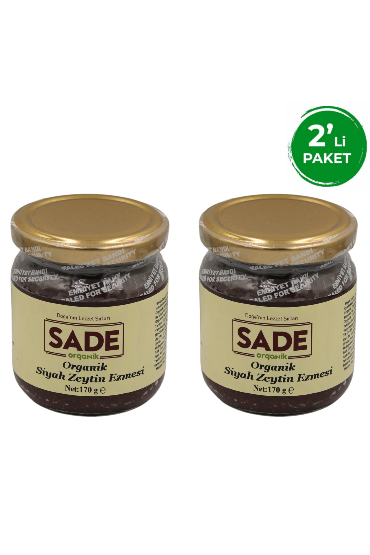 Sade Organik Siyah Zeytin Ezmesi 170 gr 2 ' li Paket