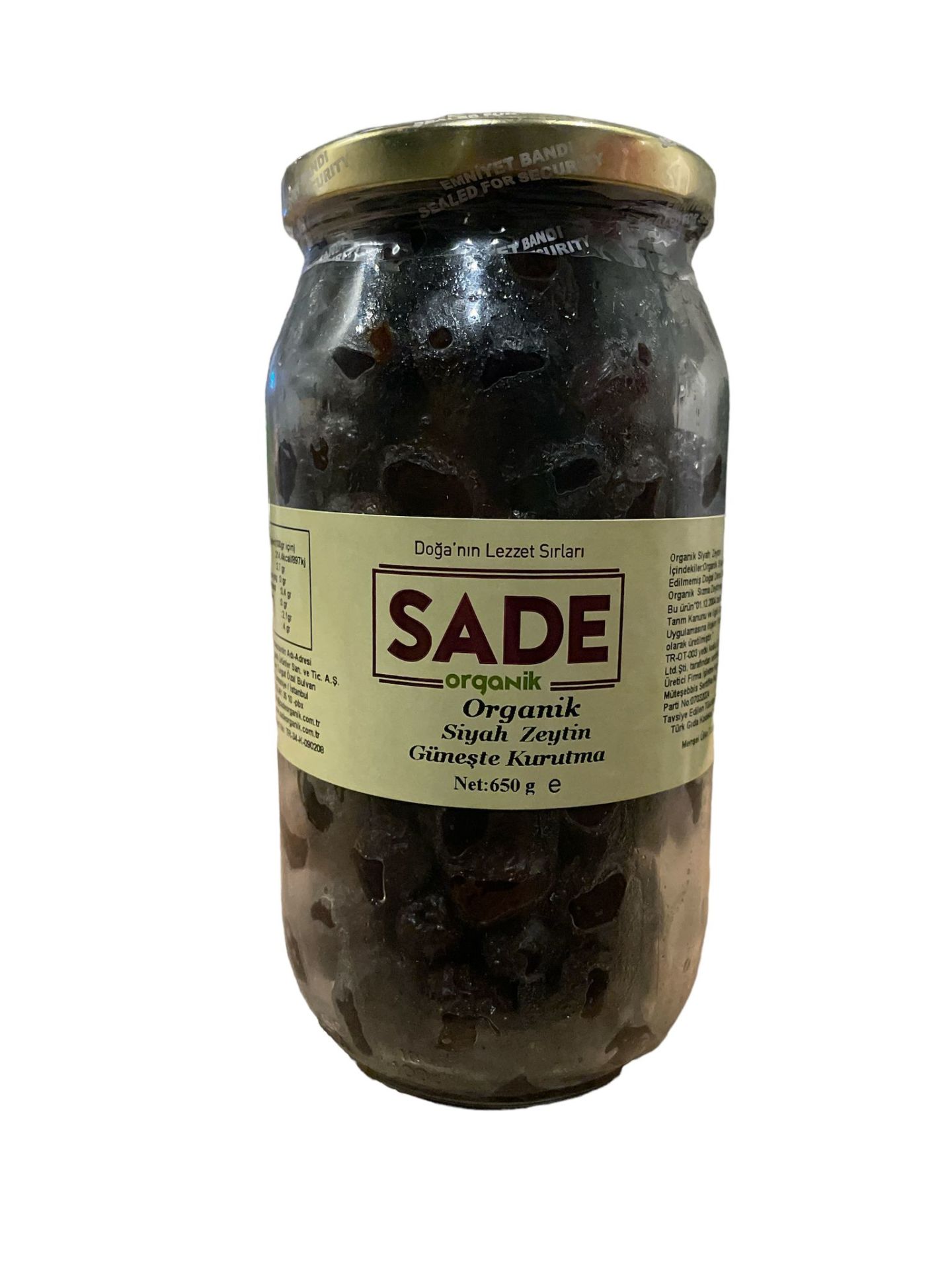 Sade Organik Siyah Zeytin Güneşte Kurutma - 650 GR | Organik ve Doğal Siyah Zeytin