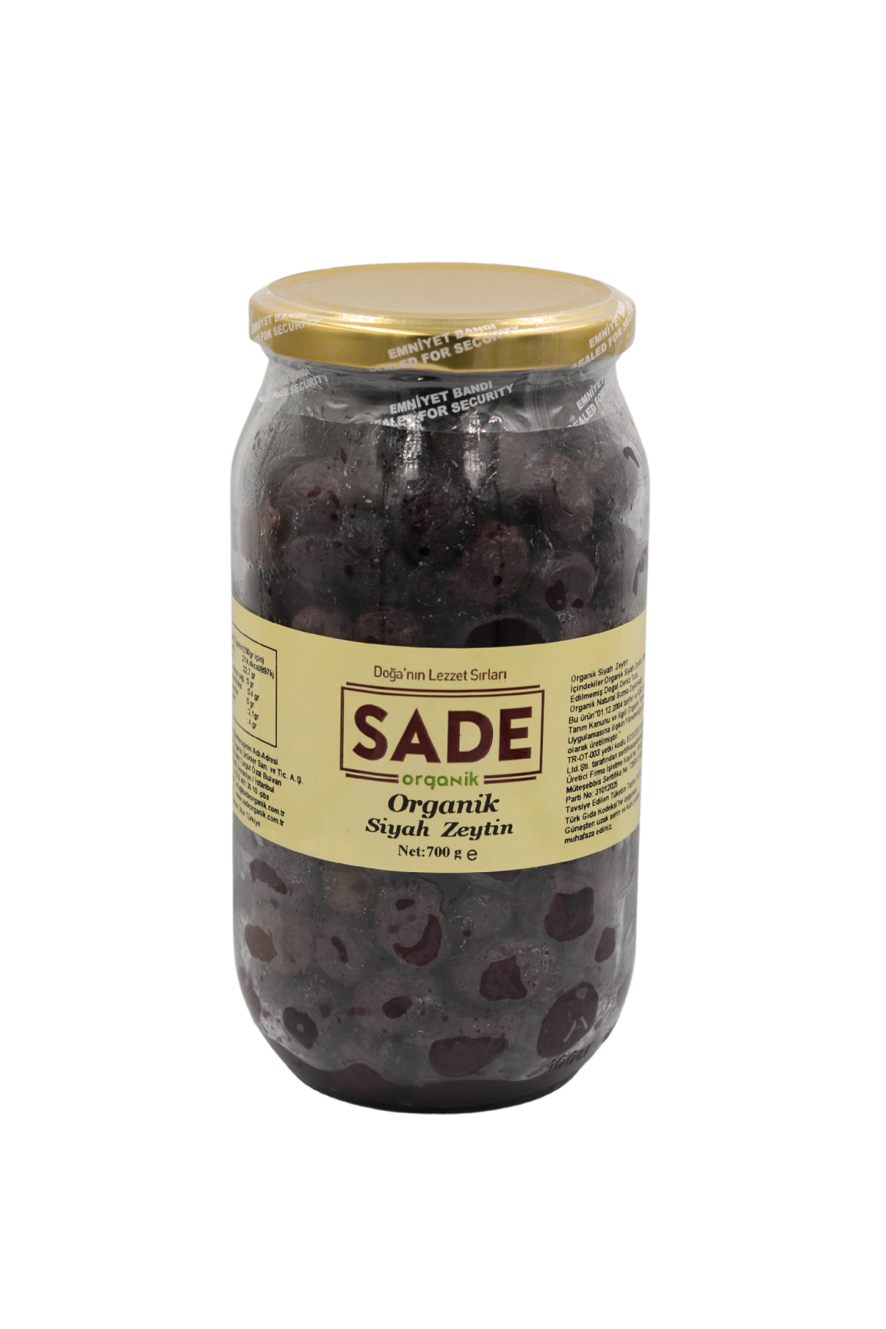 Sade Organik Siyah Zeytin 700 GR