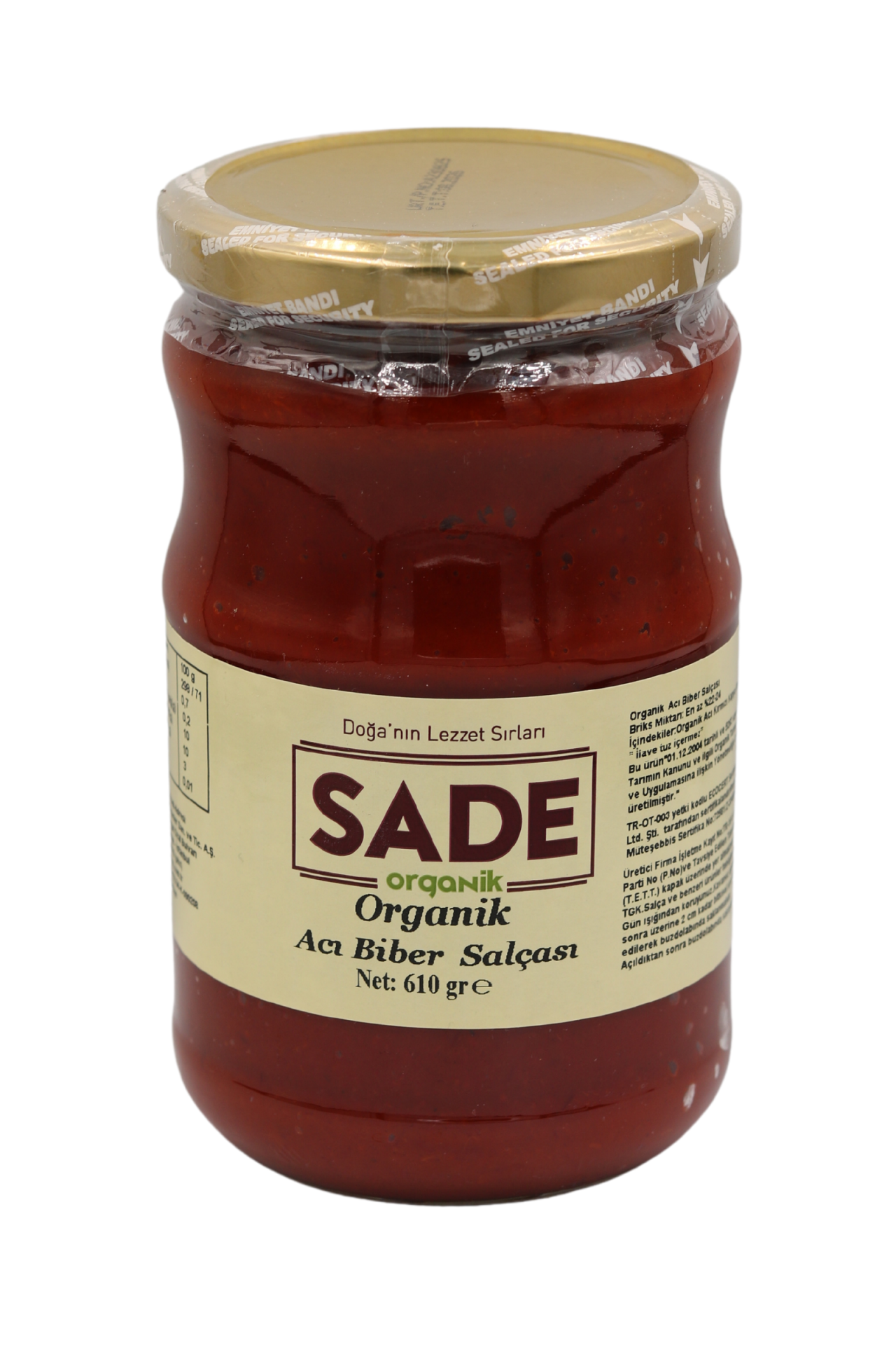 SADE ORGANİK ACI BİBER SALÇASI (ACI) 610 GR