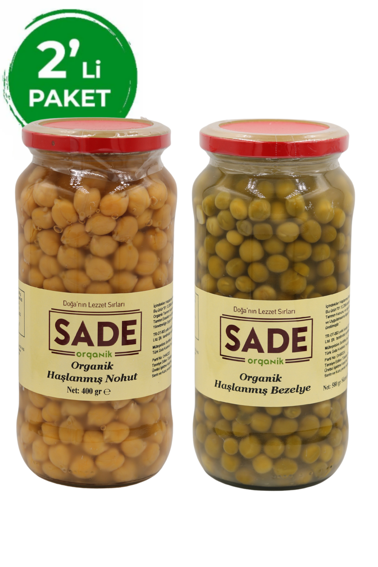 Sade Organik Haşlanmış Nohut ve Bezelye 2'li Paket