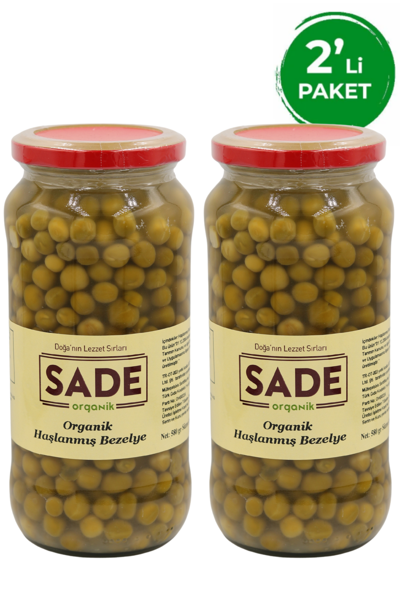 Sade Organik Haşlanmış Bezelye - 400 g x 2 Paket | Doğal ve Katkısız
