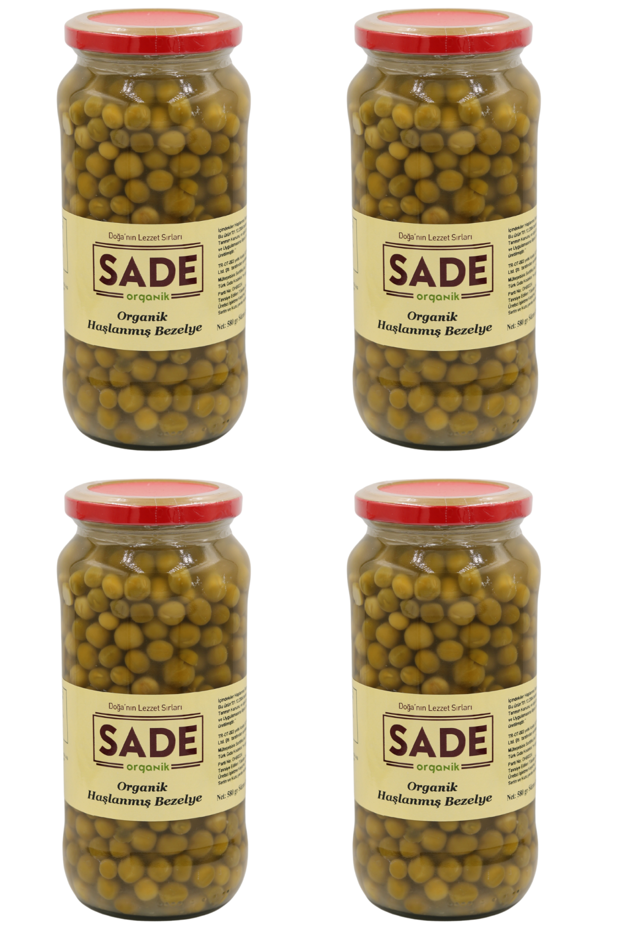 Sade Organik Haşlanmış Bezelye - 400 g x 4 Paket | Doğal ve Katkısız