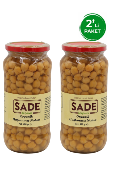 Sade Organik Haşlanmış Nohut Konserve 400 GR 2'li PAKET