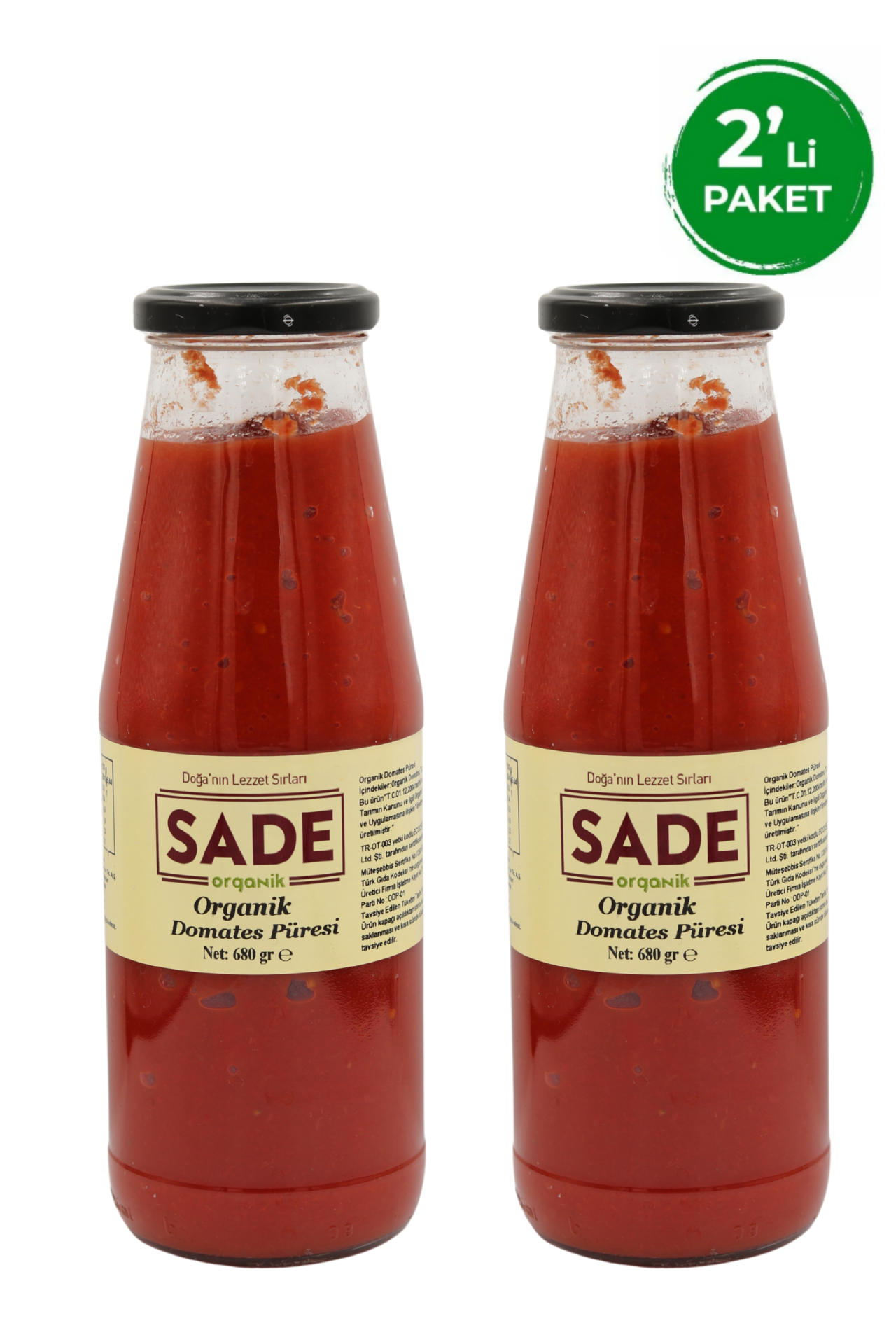 Sade Organik Domates Püresi 680 g x 2 Paket