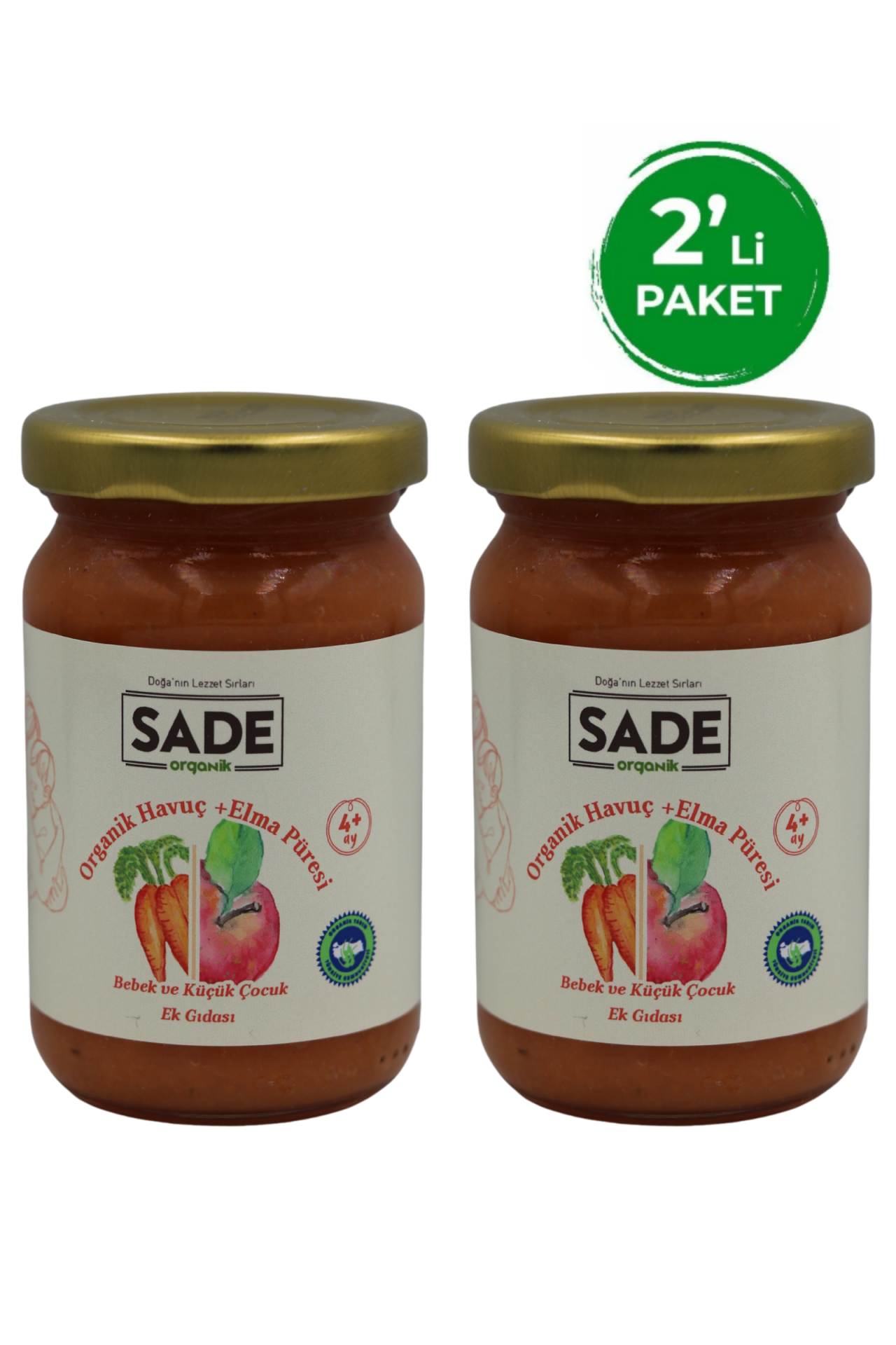 Organik Havuç-Elma Püresi 100gr +4 Ay ( 2'li Paket )