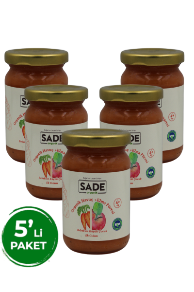 Sade Organik Havuç-Elma Püresi 100gr x 5 Paket  (+4 Ay)
