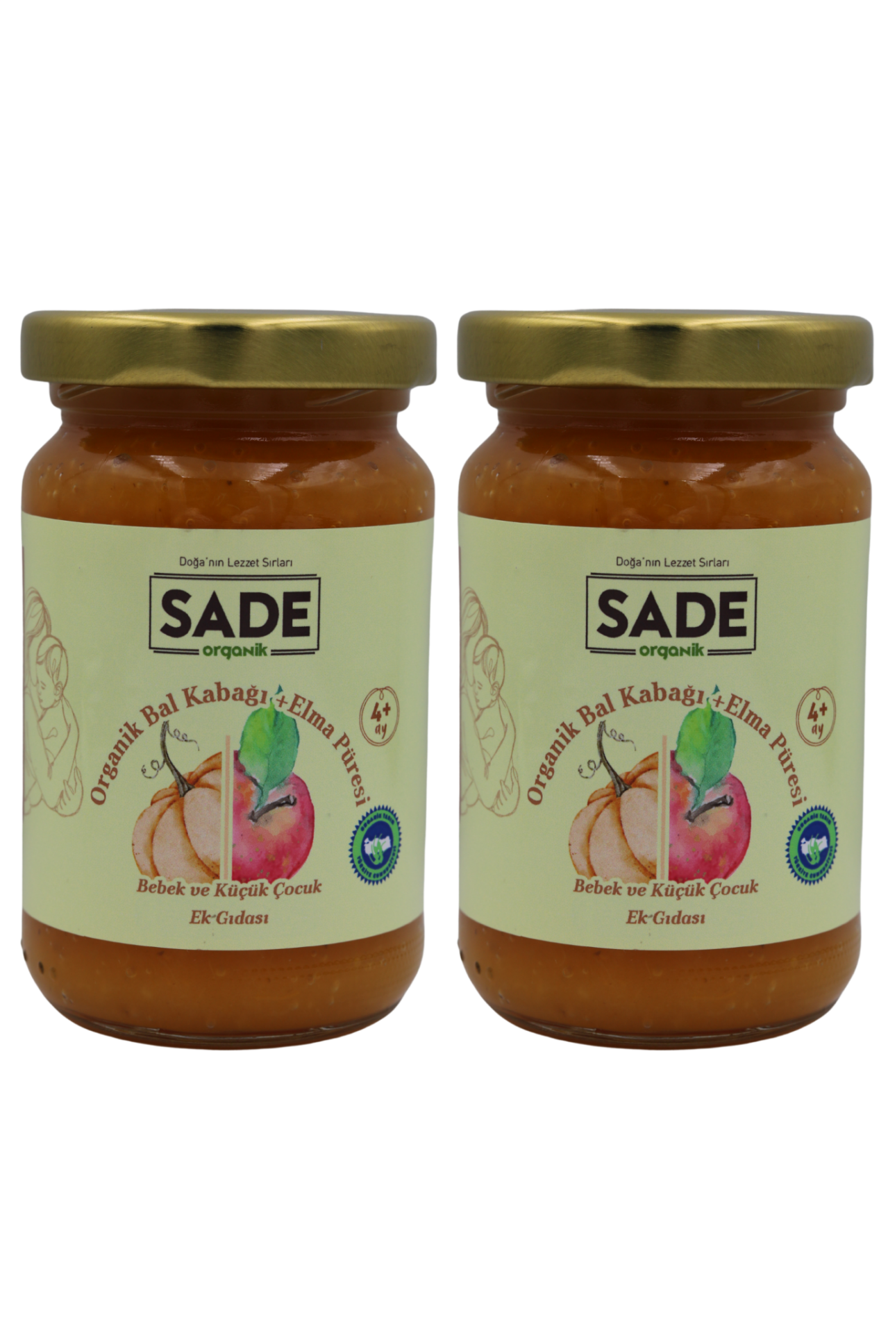 Sade Organik Meyve Püresi Bal Kabağı–Elma 100 gr x 2 (+4 Ay)