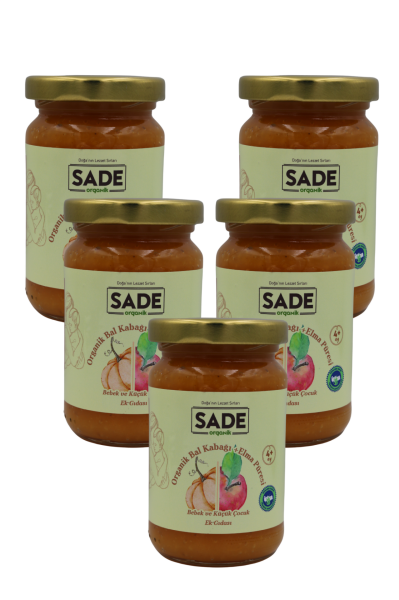 Sade Organik Bal Kabağı – Elma Püresi 100 gr x 5 Paket (+4 Ay)